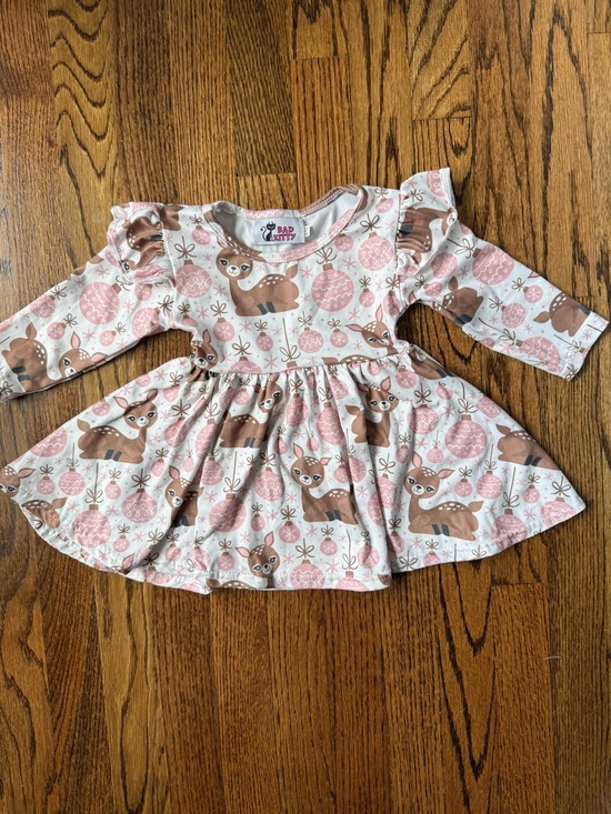 Bad Kitty Other - Baby Christmas Pink & Brown Deer Print Long-Sleeve Dress